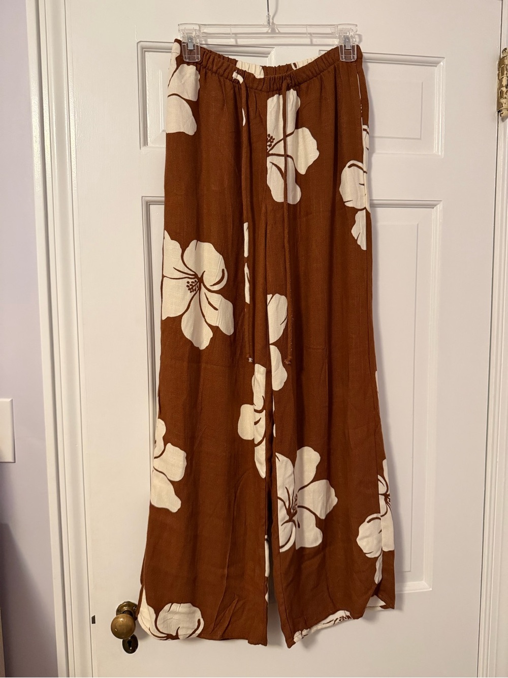 Sienna Sky Brown Wide Leg Pants with Cream Floral Print